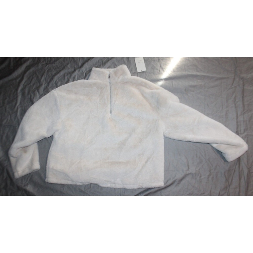 Women's Faux Fur Quarter Zip Sweatshirt - A New Day White XS